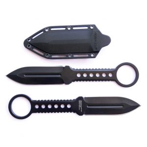 Tactical Tiger-USA® Boot Knife BLACK Double Edge Full Tang Knife W clip