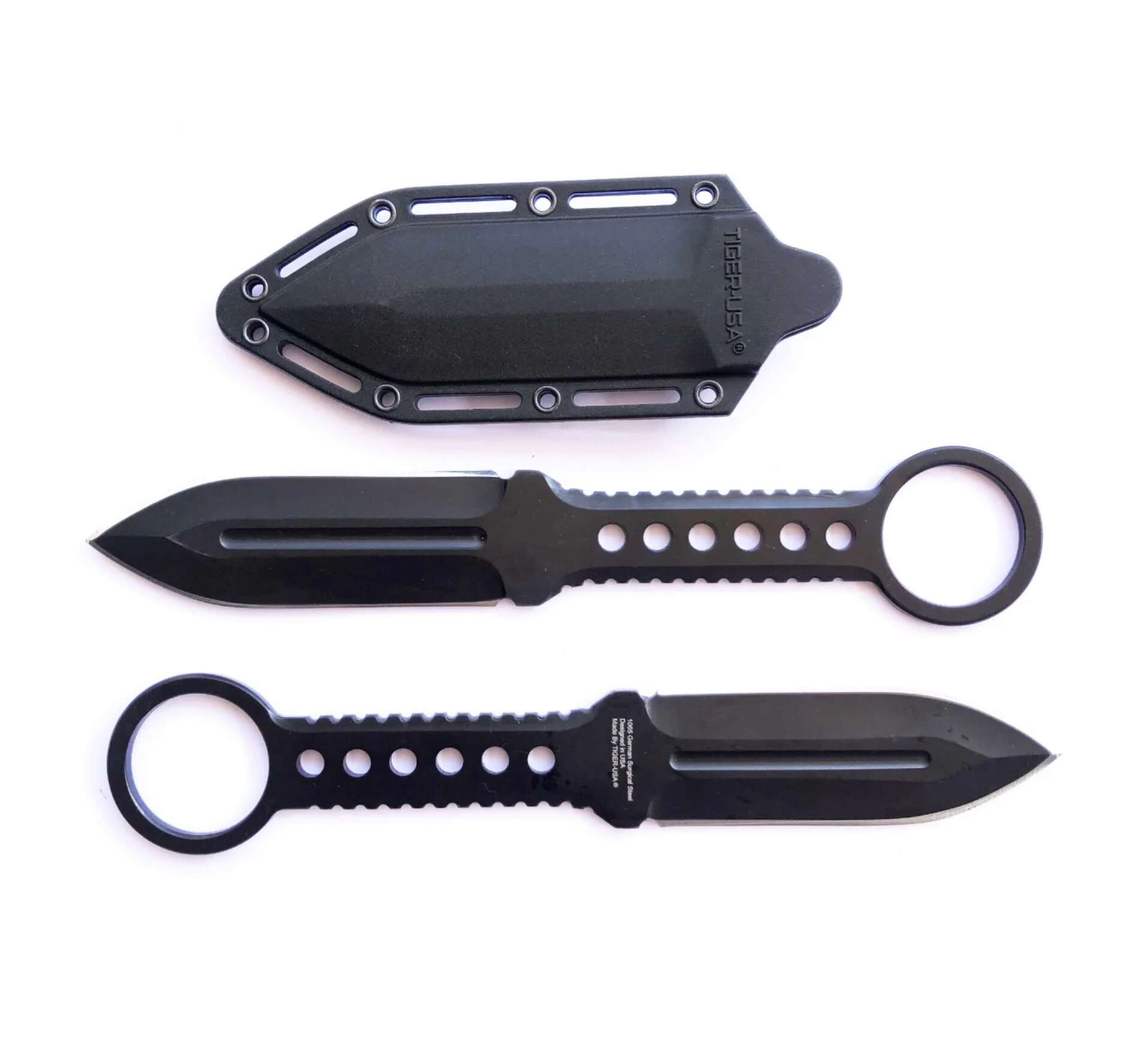 Tactical Tiger-USA® Boot Knife BLACK Double Edge Full Tang Knife W clip