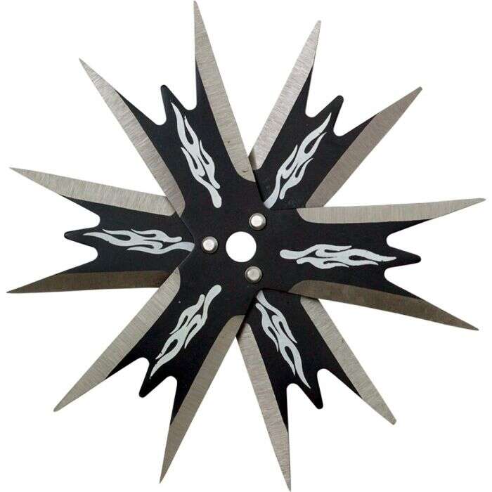 4" black 12 point Stainless Steel throwing star with flames