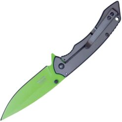 Assisted Open Folding Pocket Knife with Grey handle and Green Blade