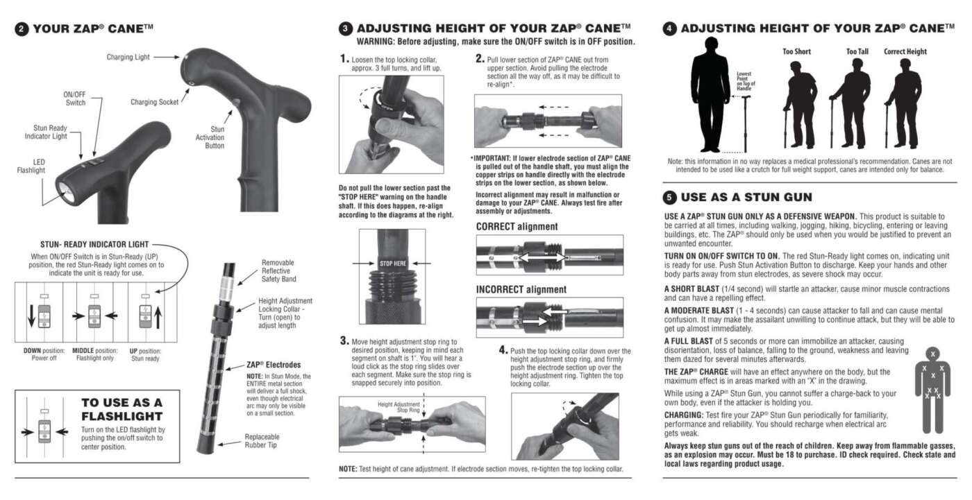 ZAP Stun Gun Cane Self Defense Mall