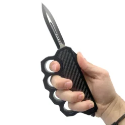 6" OTF Knuckle Knife Black with Carbon Fiber