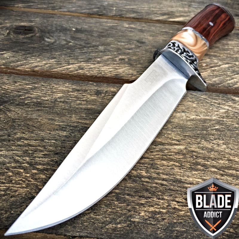10.5″ Stainless Steel Survival Skinning Hunting Knife Wood Handle Bowie Camping