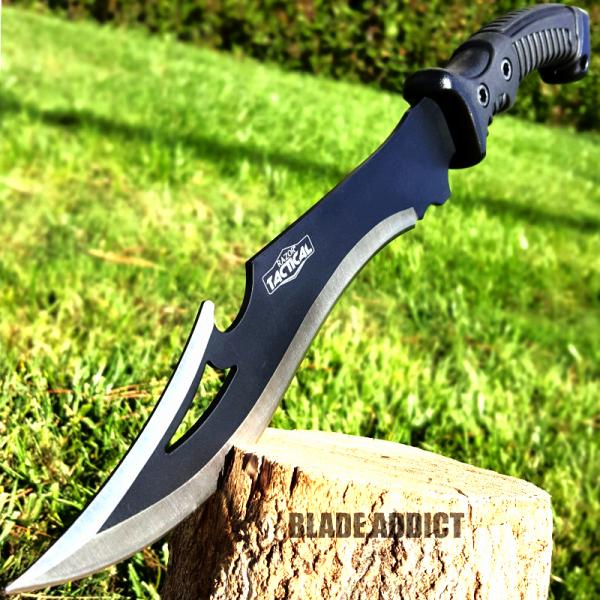 18" Tactical Stainless Steel Full Tang Fixed Blade Sword Machete w/ Wood Handle