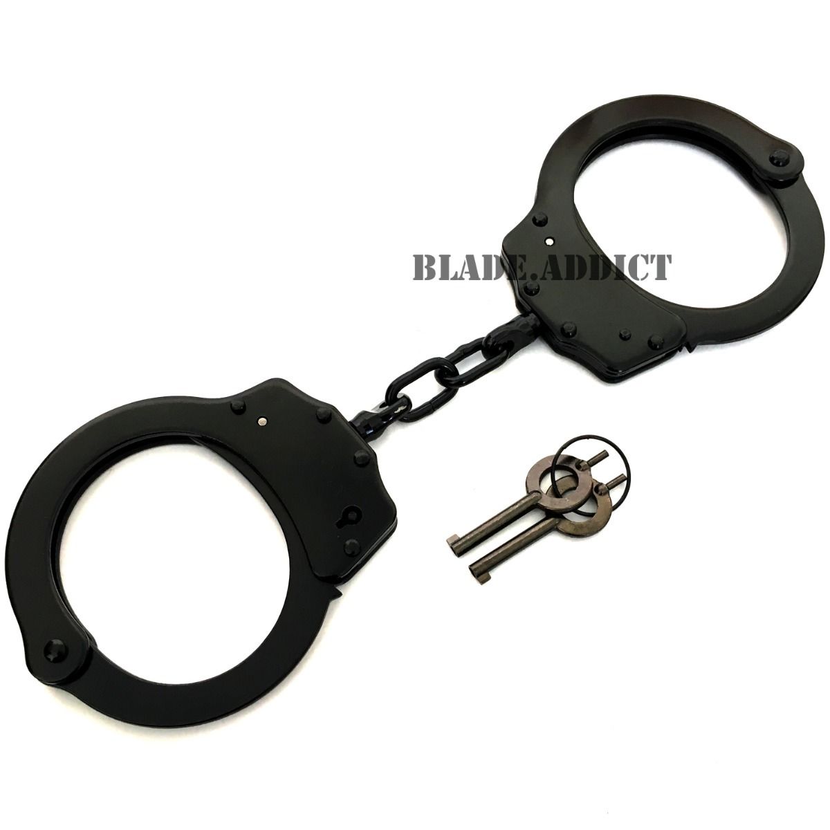 Professional Double Lock Black Steel Police Handcuffs w/ Keys Authentic Combat