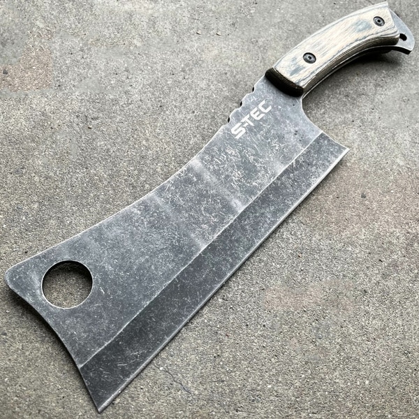 12" STONEWASH CLEAVER BLADE CHEF BUTCHER KNIFE Stainless Steel Full Tang Kitchen