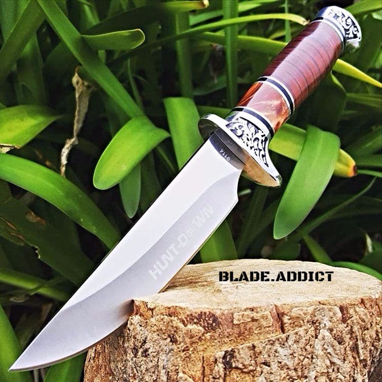 10″ Full Tang Fixed Blade Knife Hunting Skinning Survival Army Bowie Blade Wood