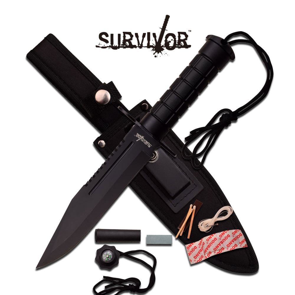 12" Tactical Hunting Rambo Combat Fixed Blade Knife Machete Bowie Survival Kit