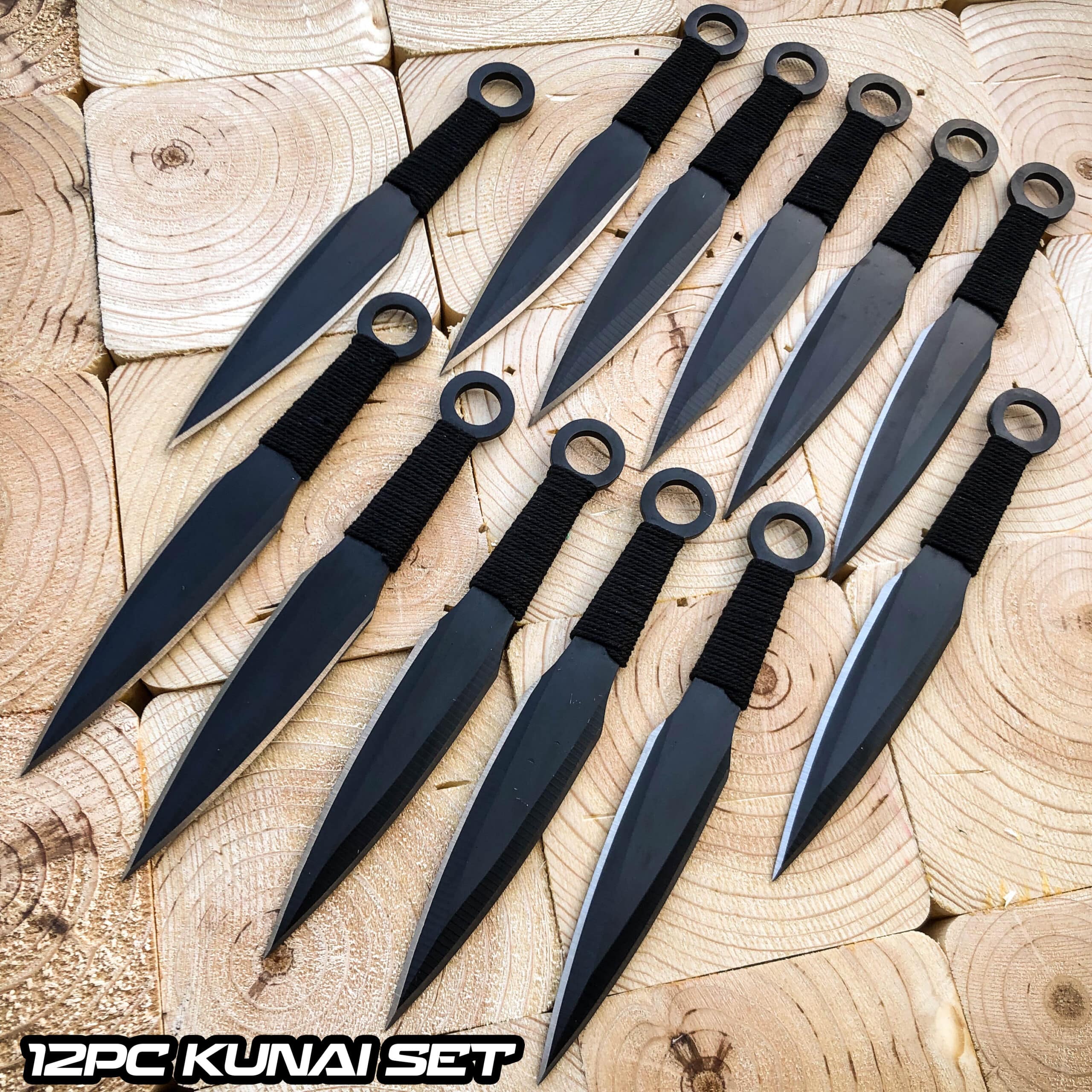 12 PCS 6.75" Black Tactical Ninja Throwing Fixed Blade Knife Kunai Knives Set