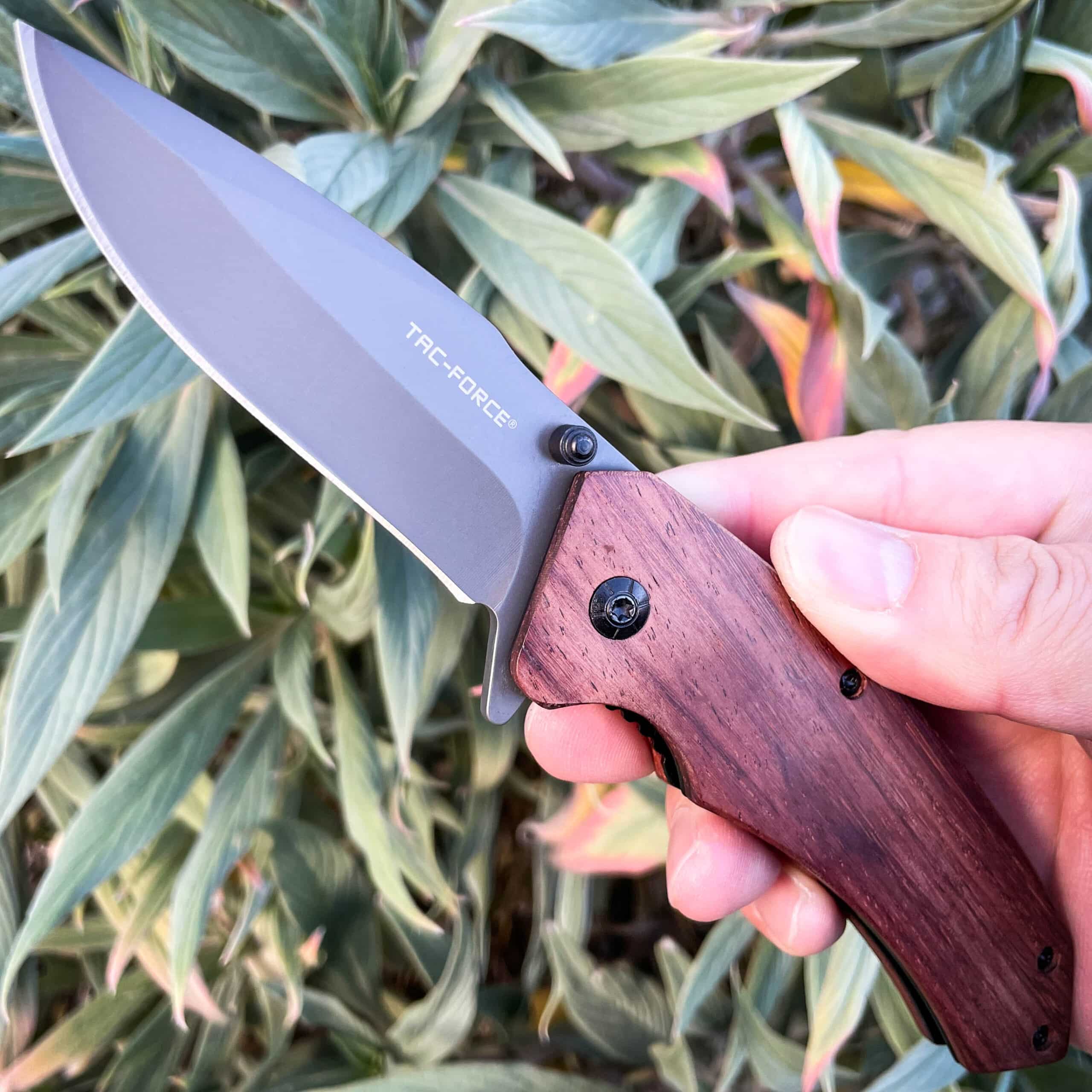 Mini Auto Wood Pocket Knife
