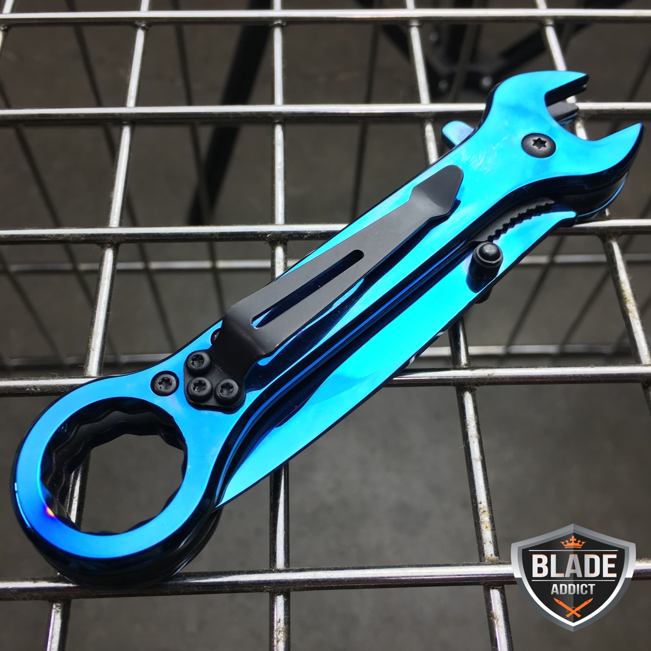 7.5" Multi-Tool Wrench Tactical Spring Assisted Open Folding Pocket Knife Blue