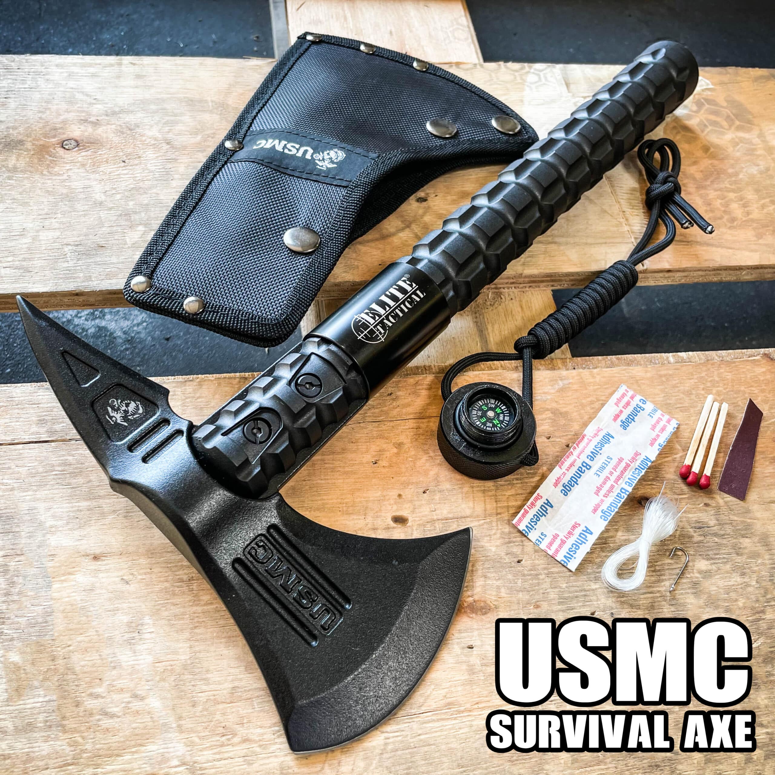 Elite Tactical USMC Marines Military Combat Tomahawk Hatchet AXE w Survival Kit