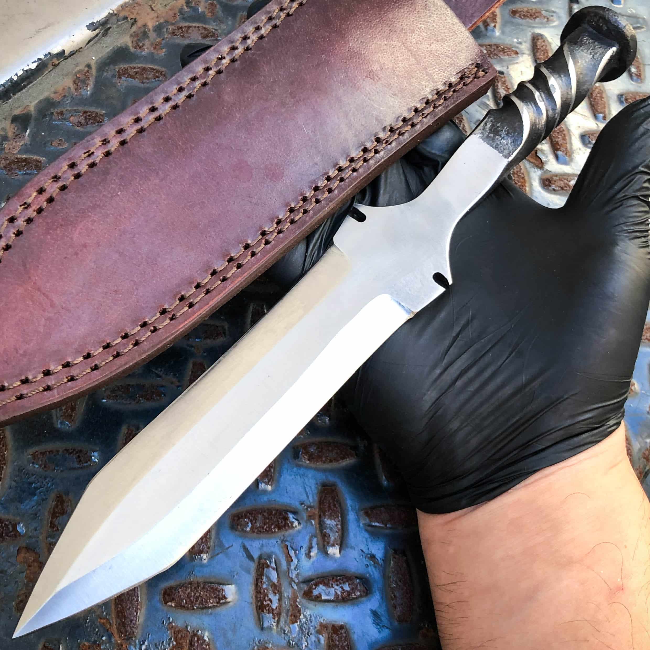 Hand Forged Railroad Spike Carbon Steel Hunting Tanto Tracker Knife Fixed Blade