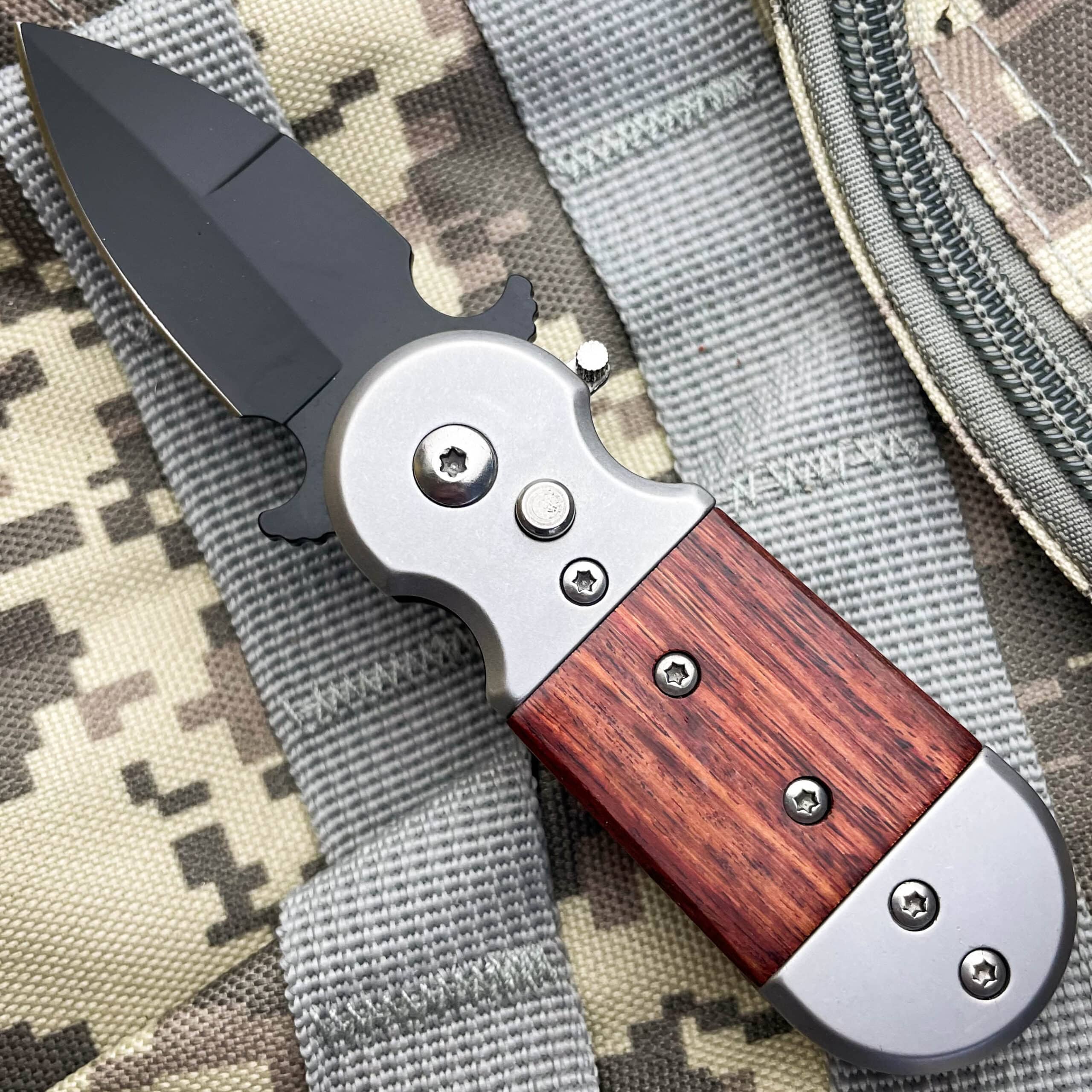 Mini Auto Wood Pocket Knife