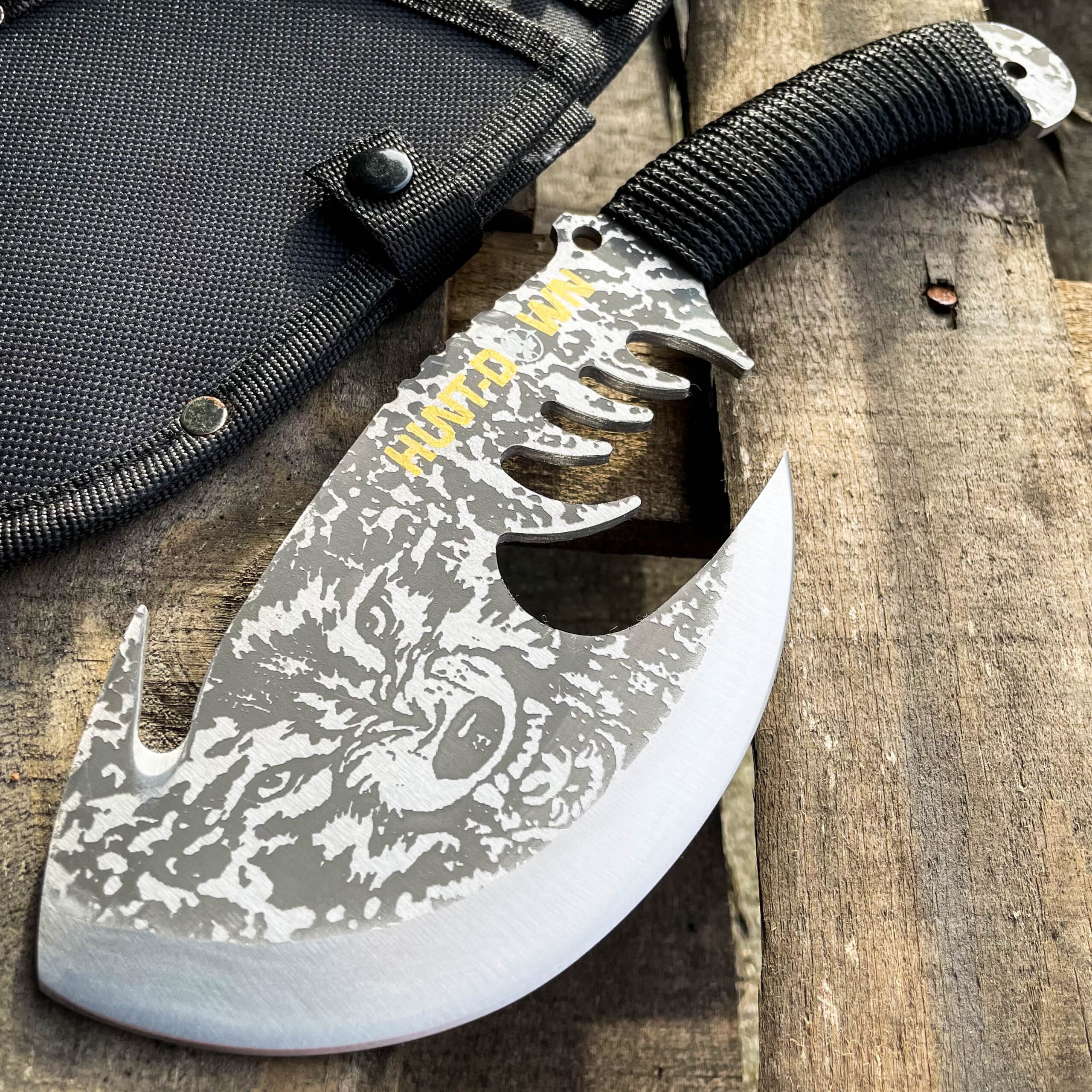 11.5" Outdoor Camping Survival Fixed Blade Tomahawk Wolf Etch Axe Hatchet Knife