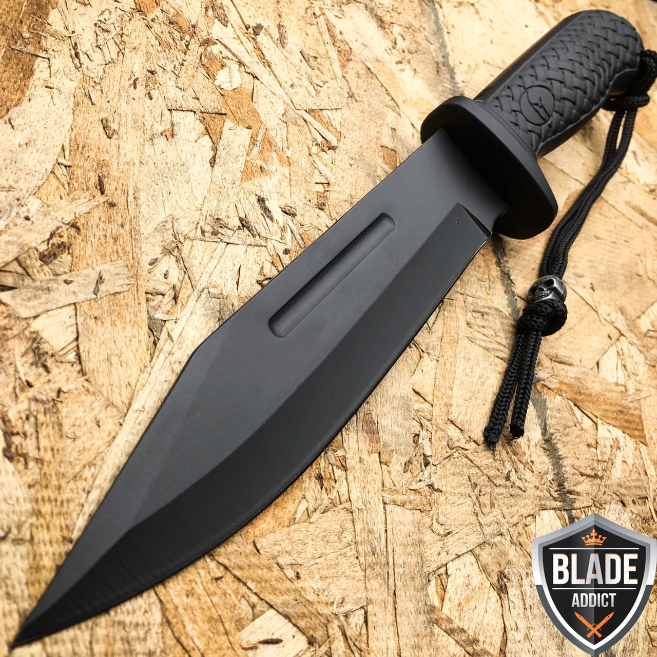 12" BLACK HUNTING SURVIVAL FIXED BLADE MACHETE TACTICAL Rambo Knife Sword SPEAR