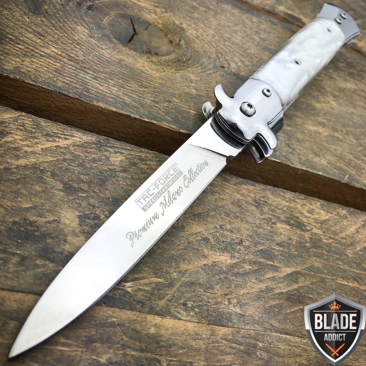 9" TAC FORCE Italian Stiletto Tactical Smooth Assisted Open Pocket Knife Combat White New
