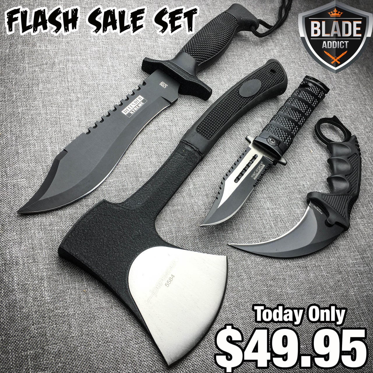 4PC Black Tactical Hunting Set - Flash Sale Special