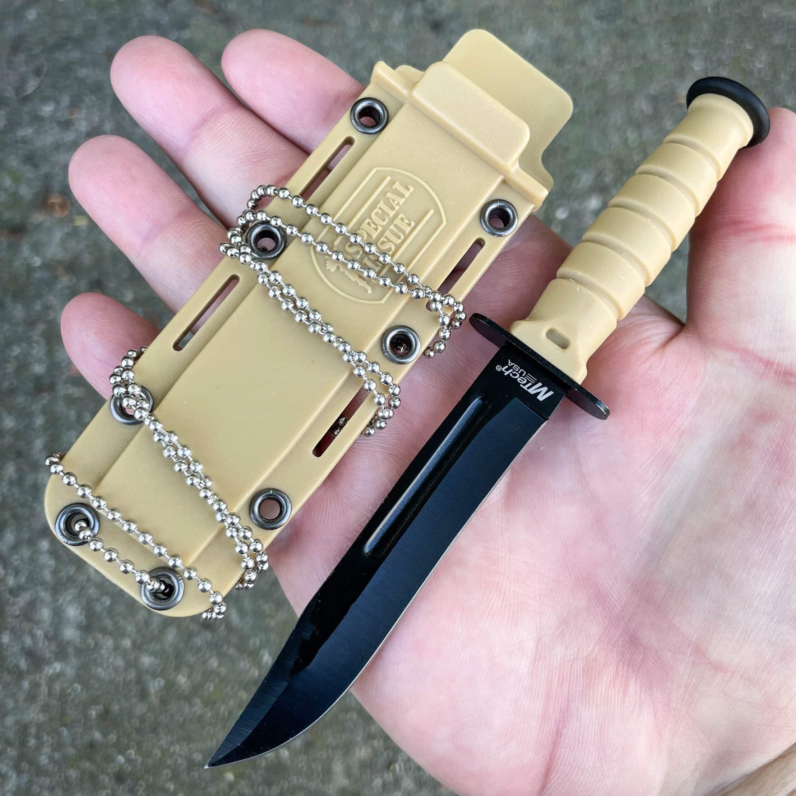 5" MTECH Military Tactical Fixed Tanto Blade Combat Neck Knife w/ Chained Sheath