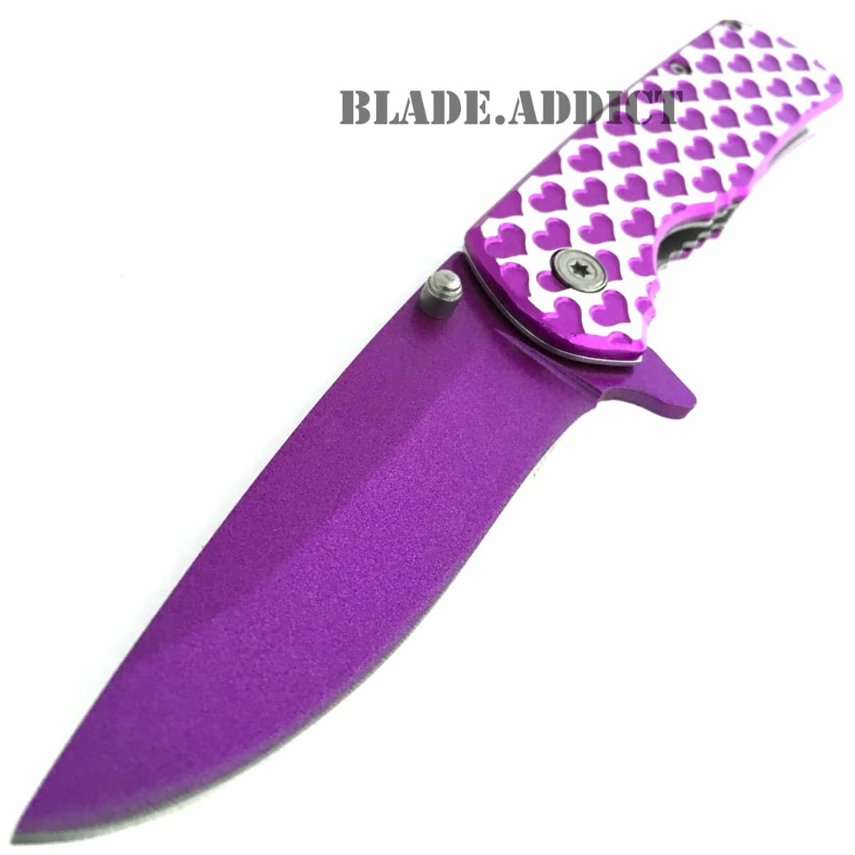 8" Ladies Purple HEART TACTICAL Combat Spring Assisted Open Folding Pocket Knife