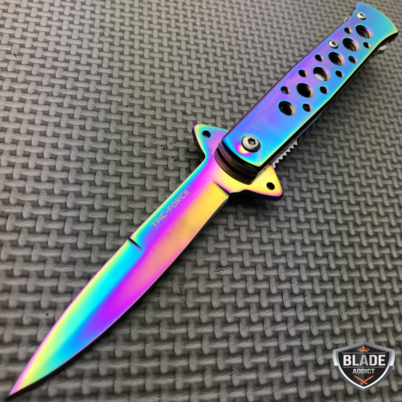 7.25″ Tac Force Rainbow Stiletto Spring Assisted Open Folding Pocket Knife
