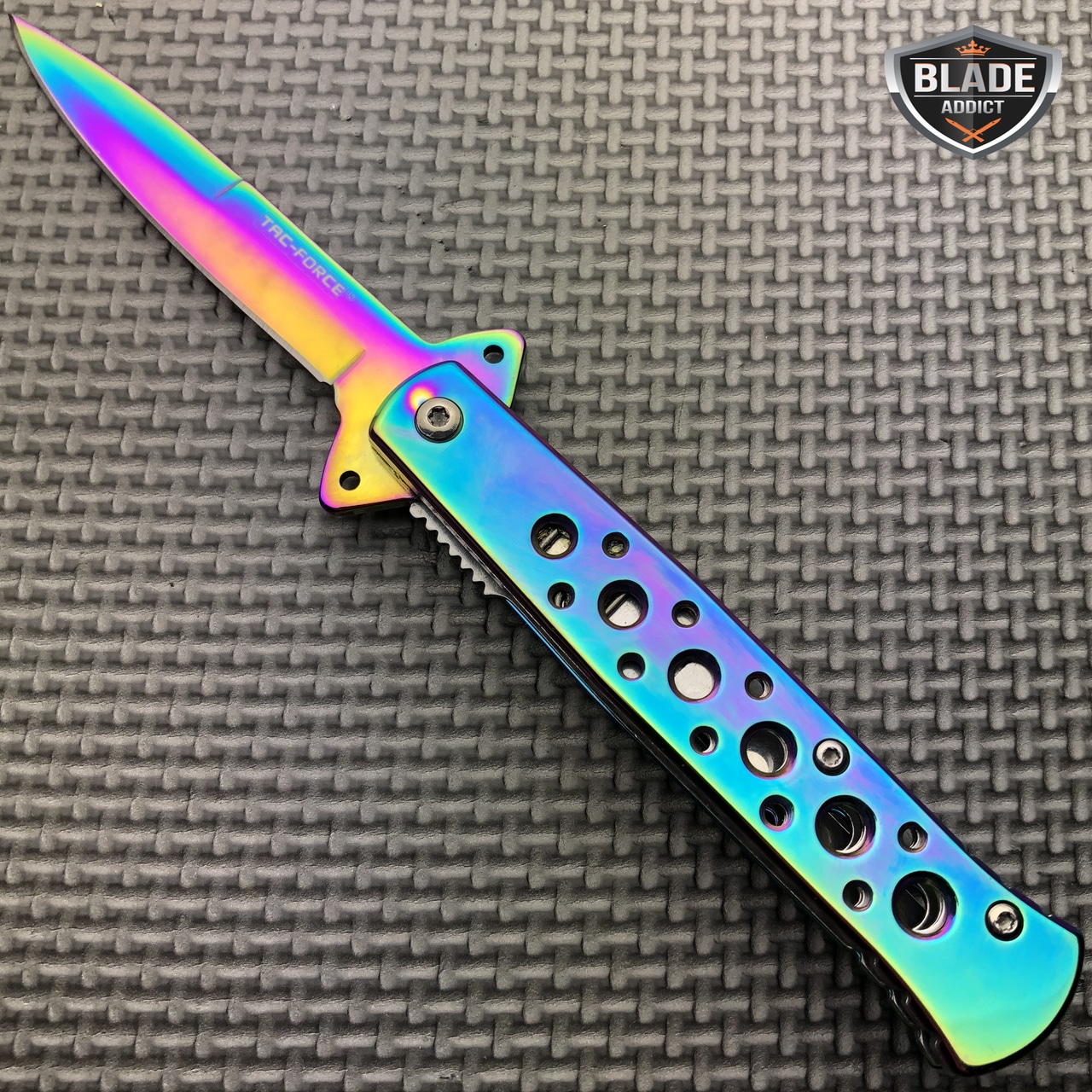 7.25" Tac Force Rainbow Stiletto Spring Assisted Open Folding Pocket Knife