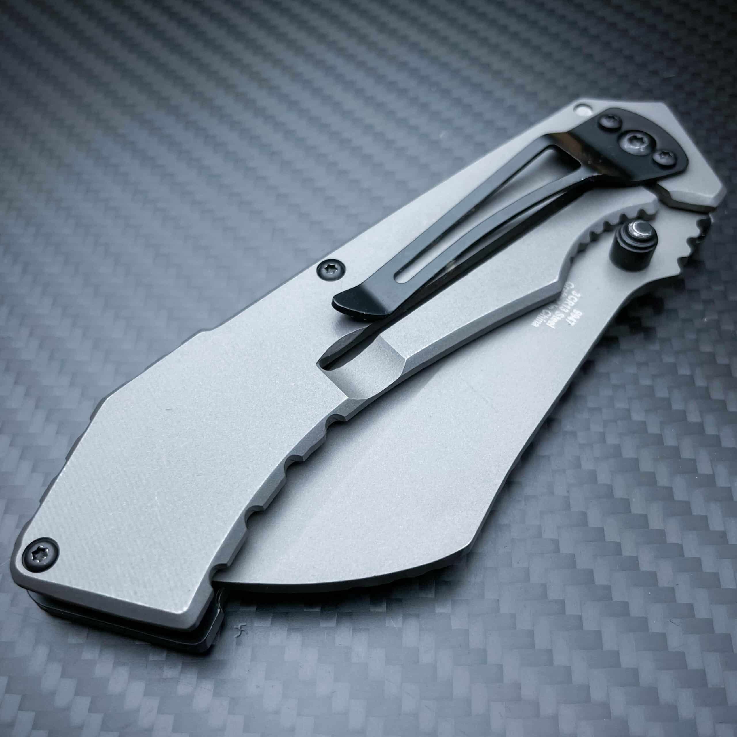 TACTICAL Spring Assisted Open Pocket Knife CLEAVER RAZOR FOLDING Blade Gunmetal