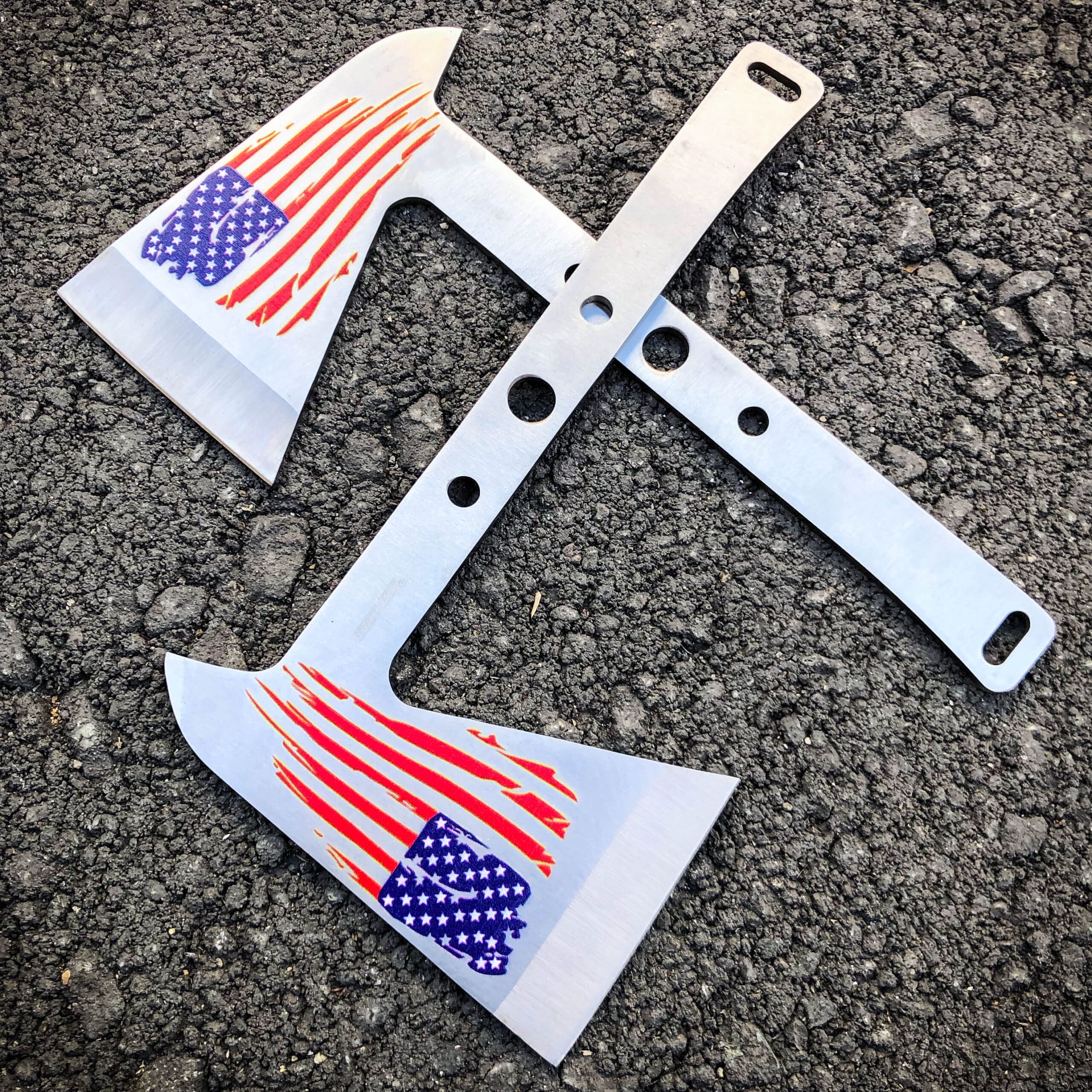2 PC SILVER Tactical Axe TWIN Double USA FLAG Tomahawk Hatchet Throwing Knife