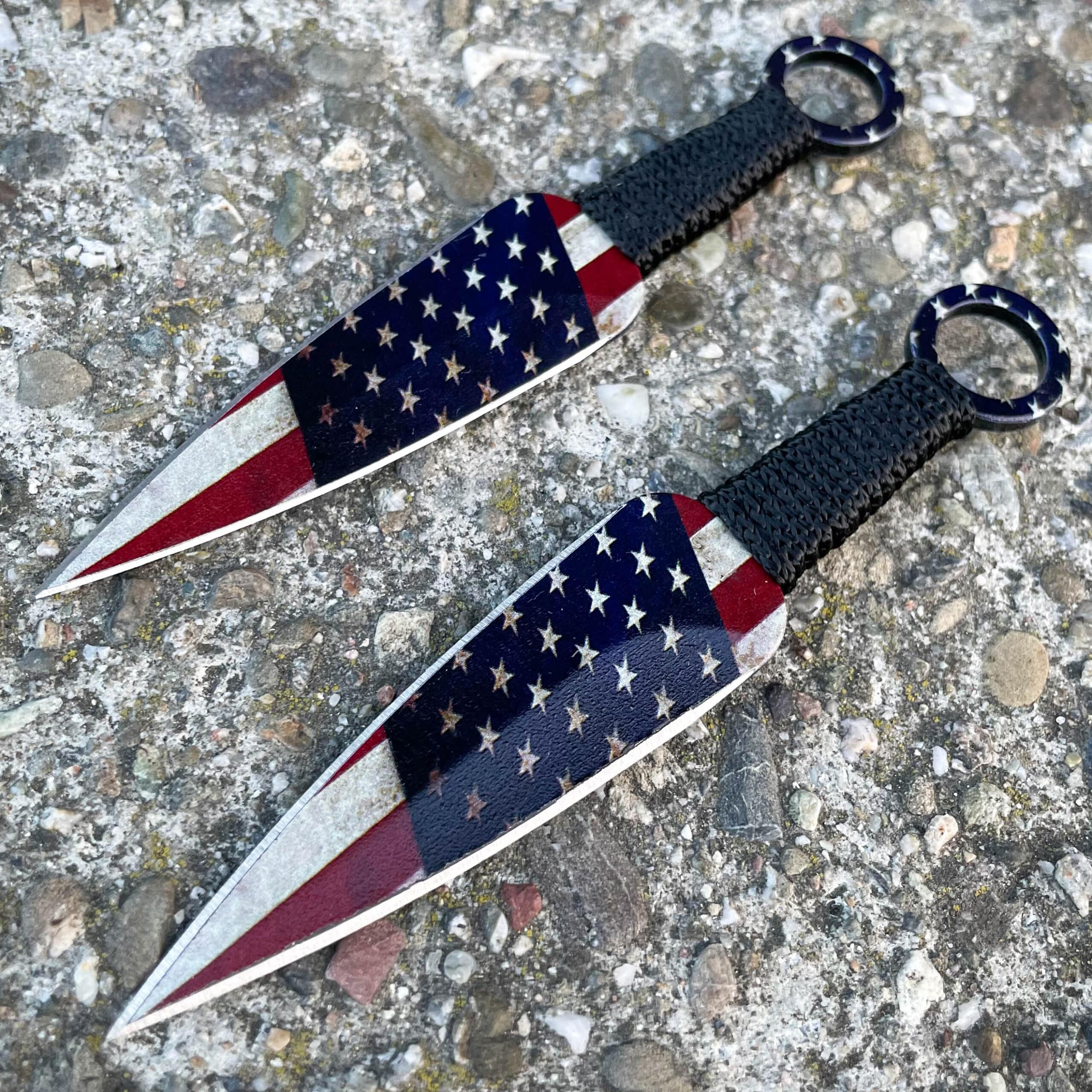 27" American USA Flag Sword Machete  + Throwing Knife Set