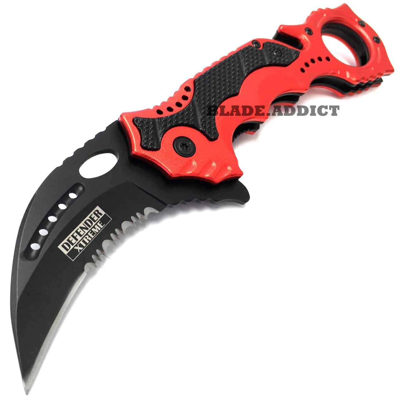 8" RED KARAMBIT Tactical Claw Spring Assisted Pocket Knife Rescue Combat EDC