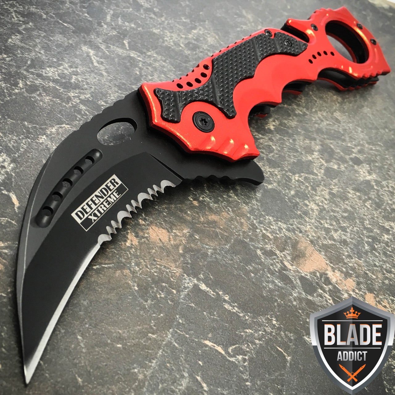 8" RED KARAMBIT Tactical Claw Spring Assisted Pocket Knife Rescue Combat EDC
