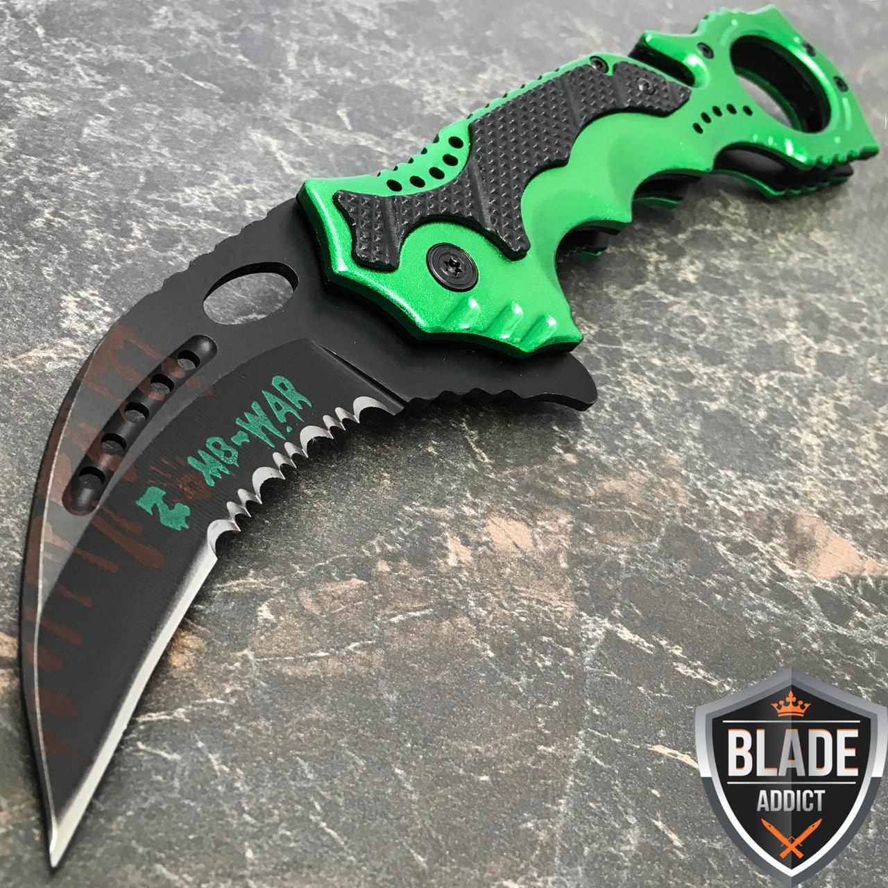 8″ ZOMBIE KARAMBIT Tactical Claw Spring Assisted Pocket Knife Rescue Combat EDC