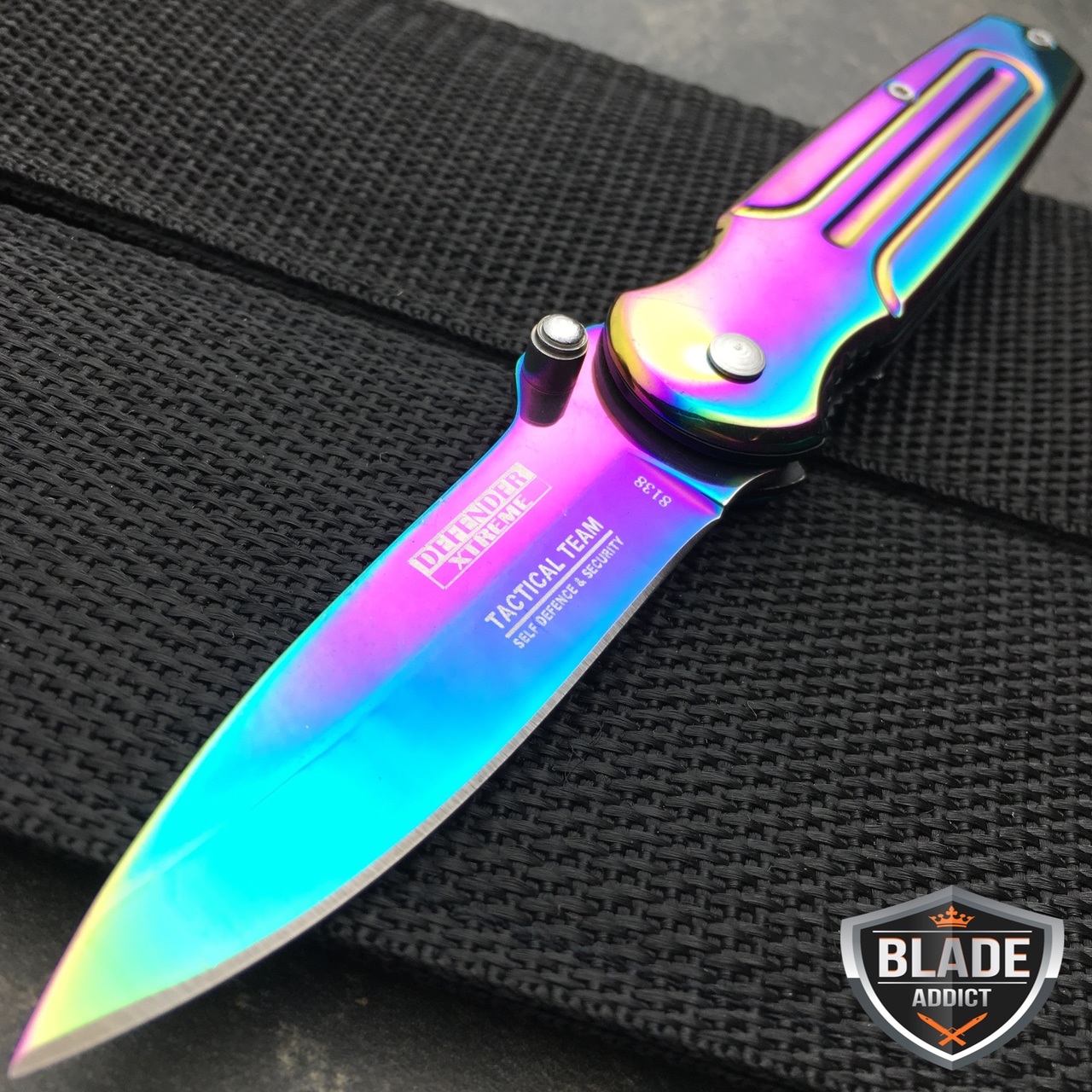 6.5" TITANIUM RAINBOW TACTICAL SPRING ASSISTED OPEN FOLDING POCKET