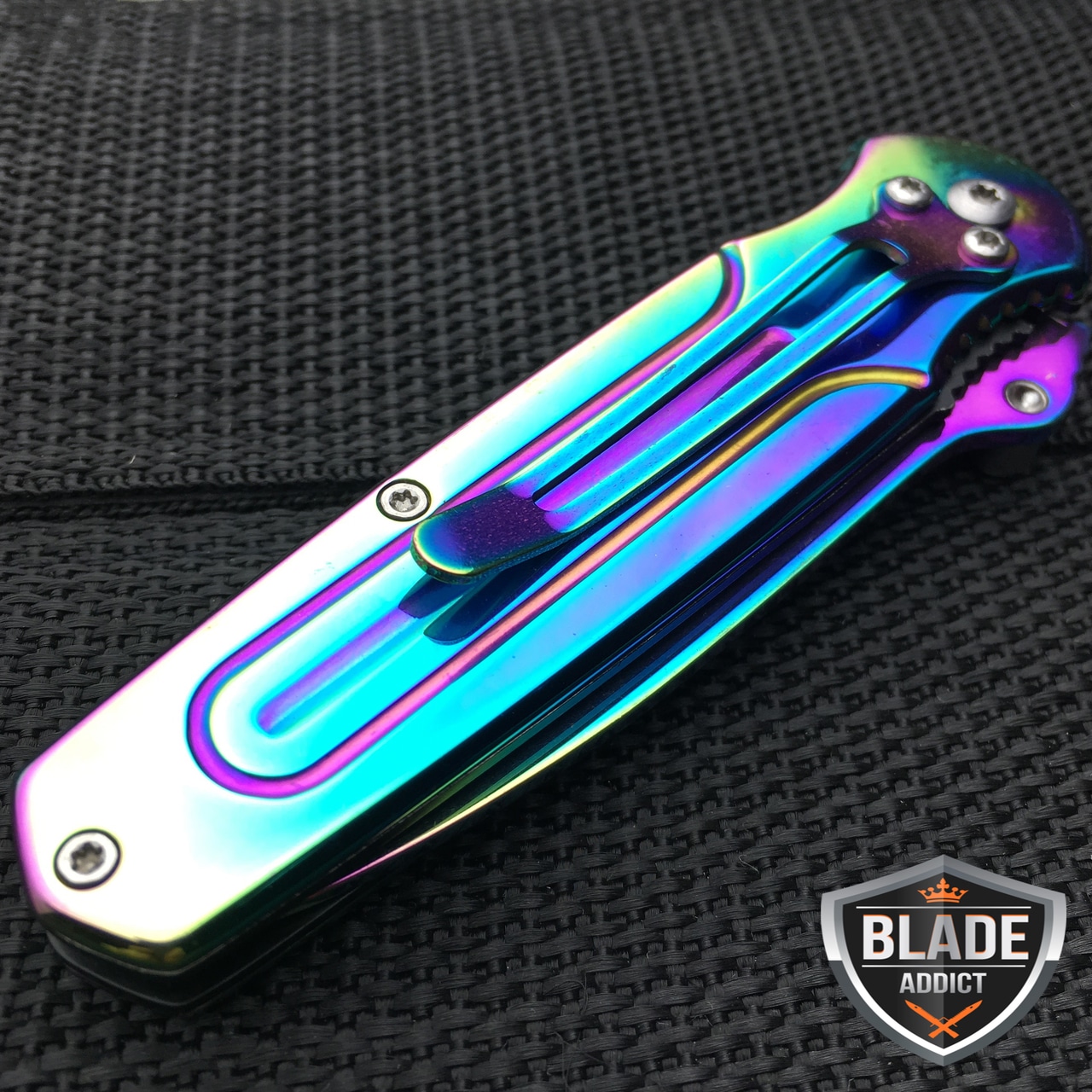 6.5" TITANIUM RAINBOW TACTICAL SPRING ASSISTED OPEN FOLDING POCKET