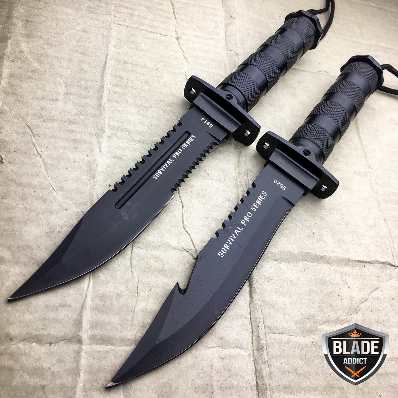 2PC 11" Tactical Fishing Hunting Fixed Blade Knife + Sheath + Survival Kit NEW