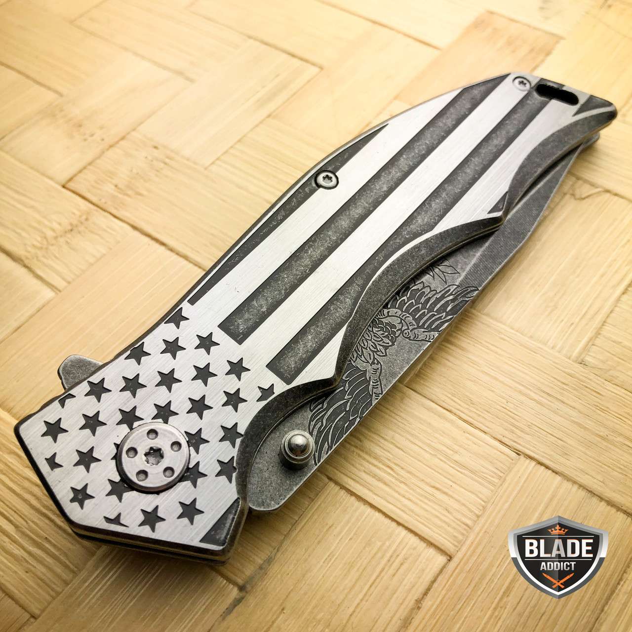 MTech USA American FLAG Spring Assisted Folding Open POCKET KNIFE ARMY PATRIOTIC Stonewash
