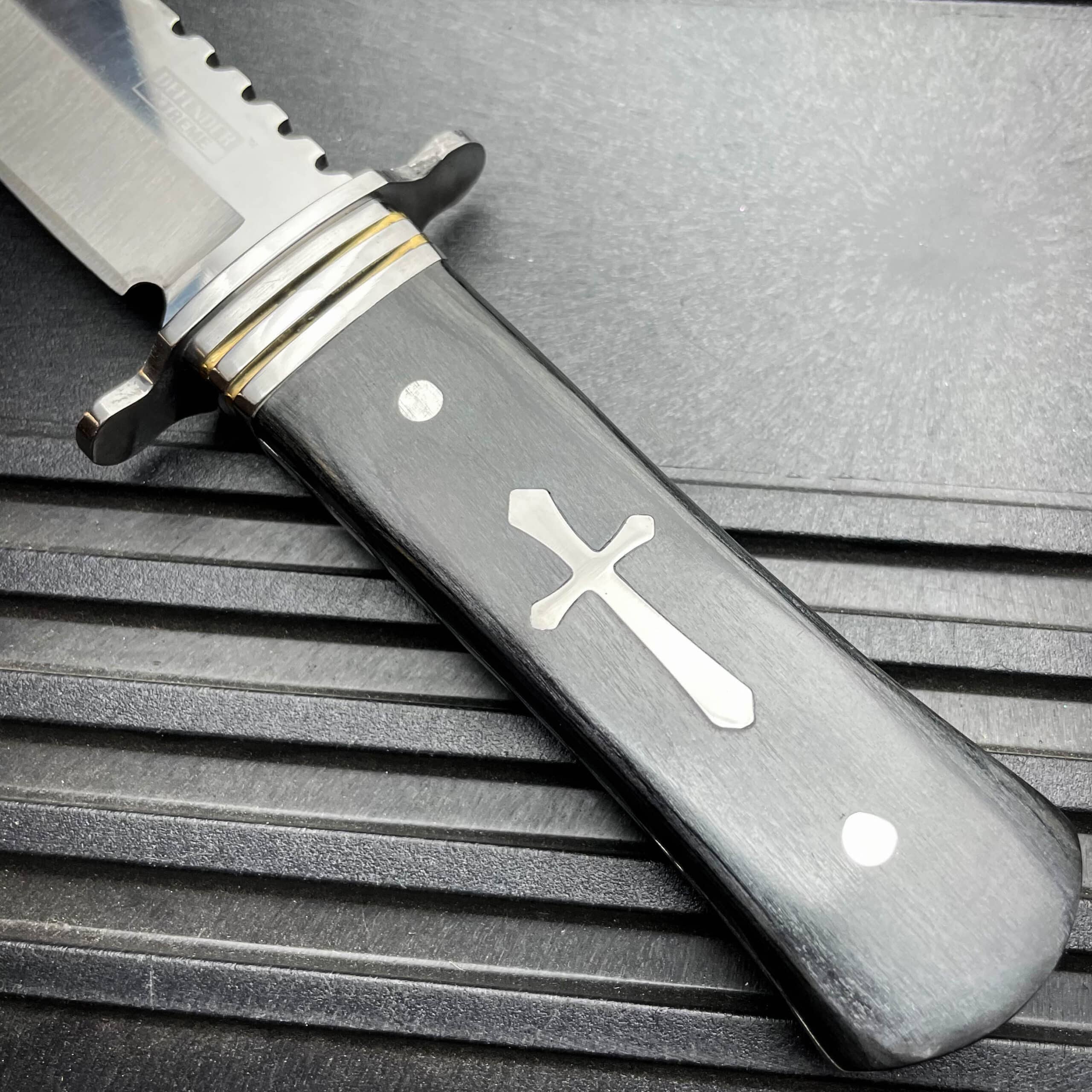 11" STAINLESS STEEL CELTIC CROSS HUNTING KNIFE WOOD HANDLE Gothic Skinning BLACK