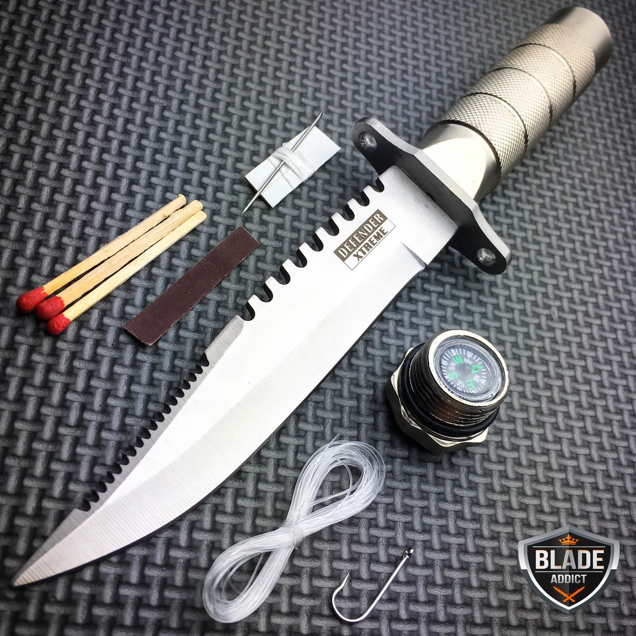 8.5″ Fixed Blade Tactical Fishing Hunting Camping Knife + CASE + Survival Kit