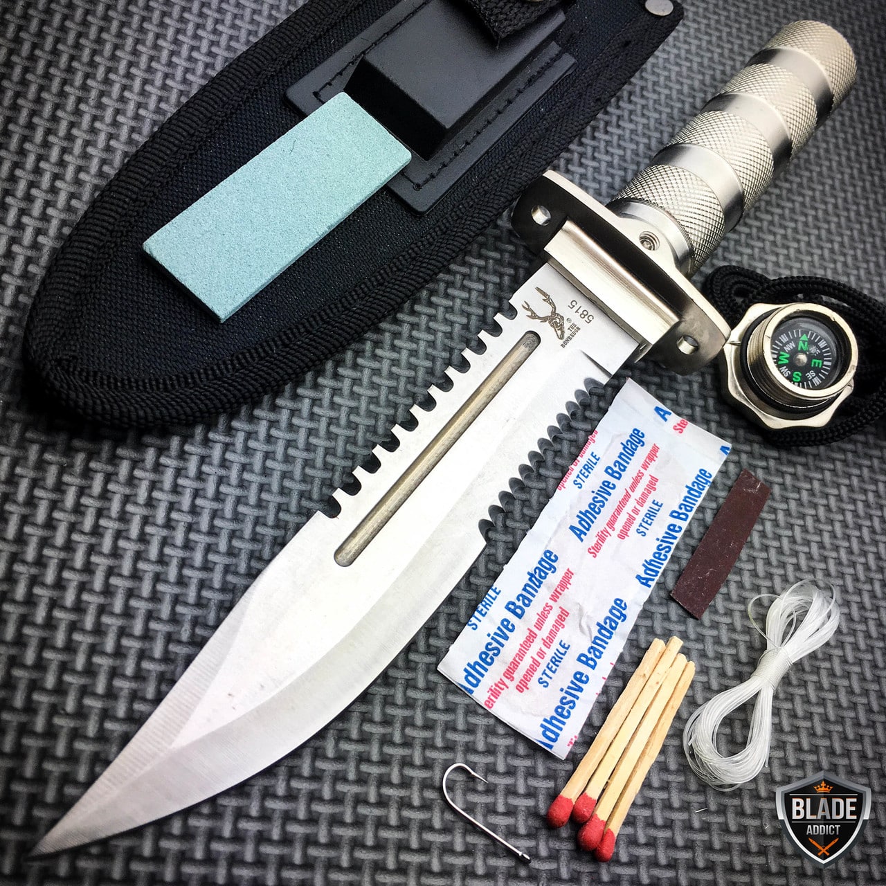 11" Tactical Fishing Hunting CAMPING Knife FIXED BLADE Bowie + Survival Kit NEW