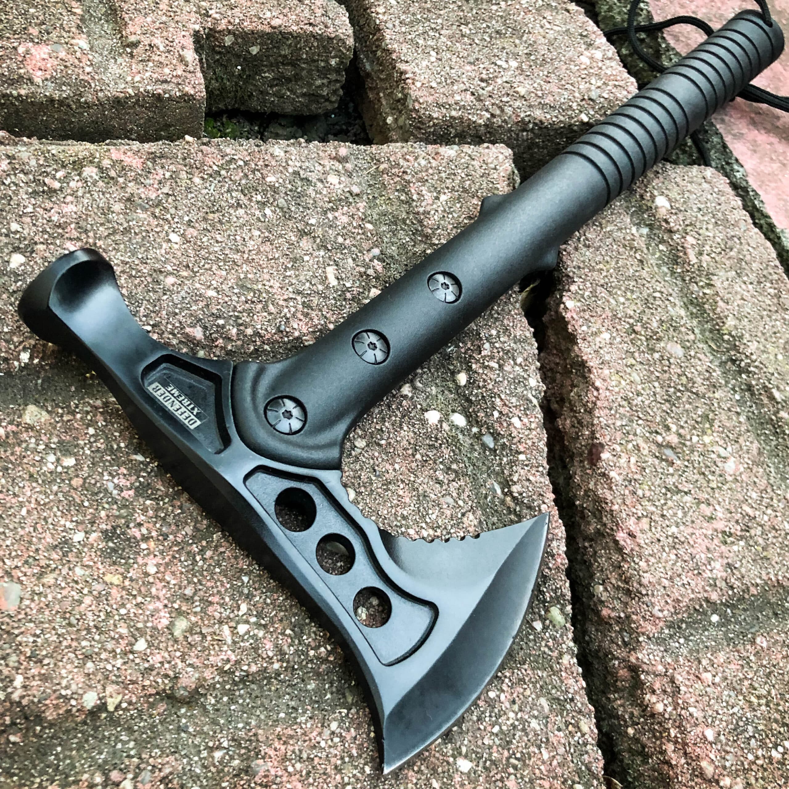 15" Battle Axe BLACK Hatchet Tomahawk Hammer Pin Tactical Fixed Blade w Sheath