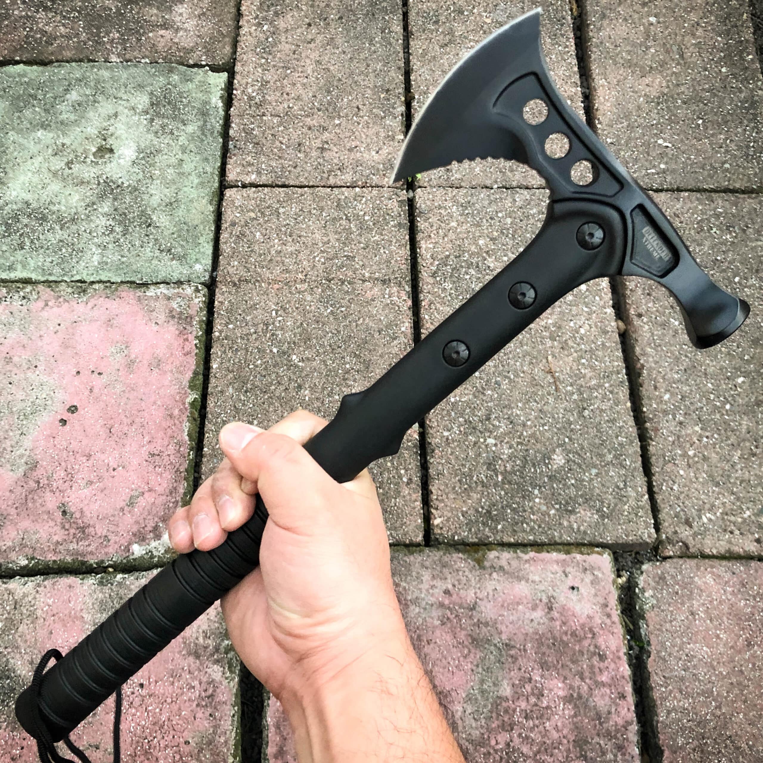 15″ Battle Axe BLACK Hatchet Tomahawk Hammer Pin Tactical Fixed Blade w Sheath