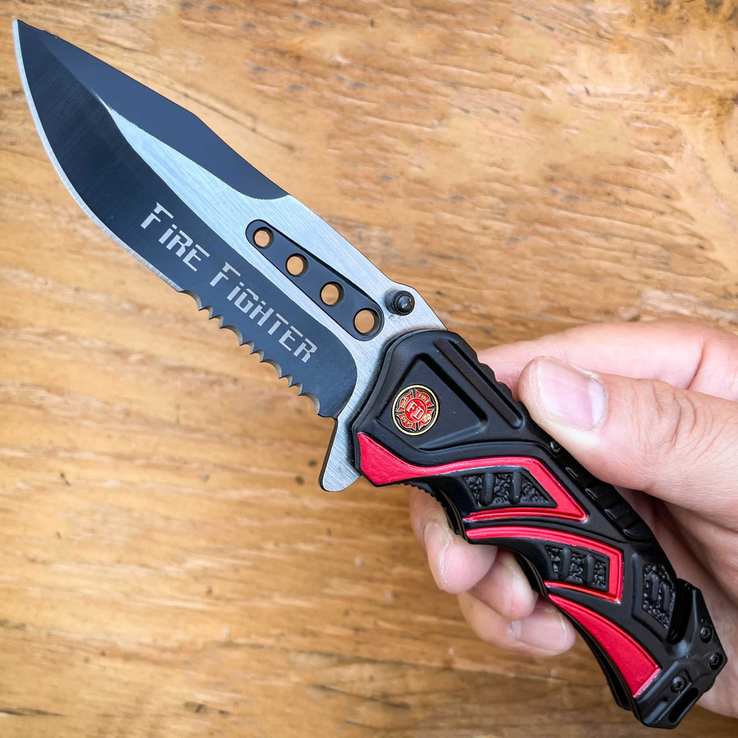 8.25″ FIRE FIGHTER SPRING OPEN ASSISTED TACTICAL RESCUE FOLDING POCKET KNIFE RED