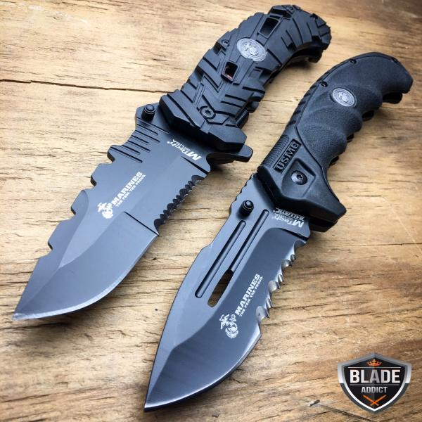 2PC MTECH USMC MARINES Spring Assisted Open Tactical Rescue Folding POCKET KNIFE