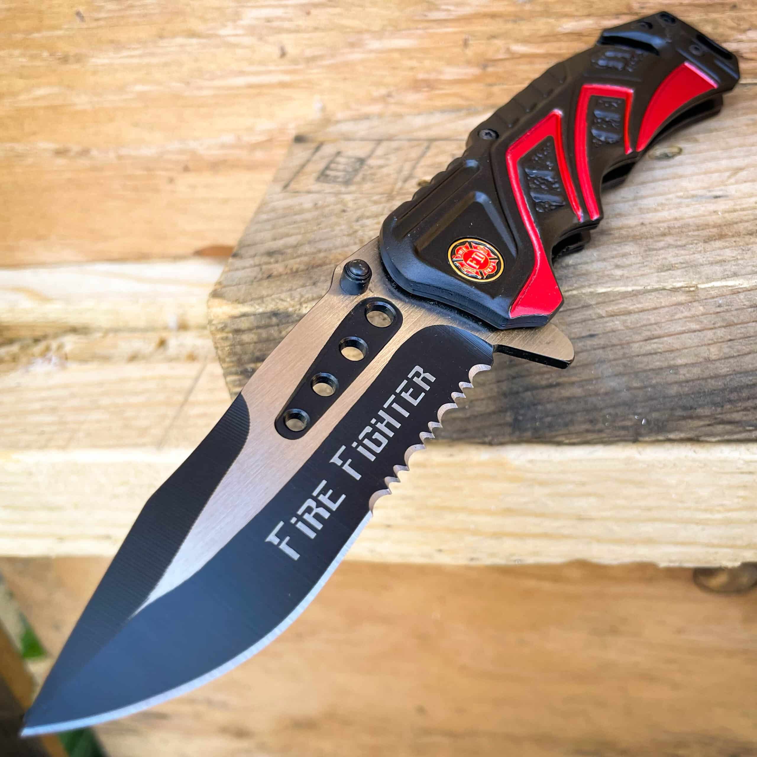 8.25" FIRE FIGHTER SPRING OPEN ASSISTED TACTICAL RESCUE FOLDING POCKET KNIFE RED