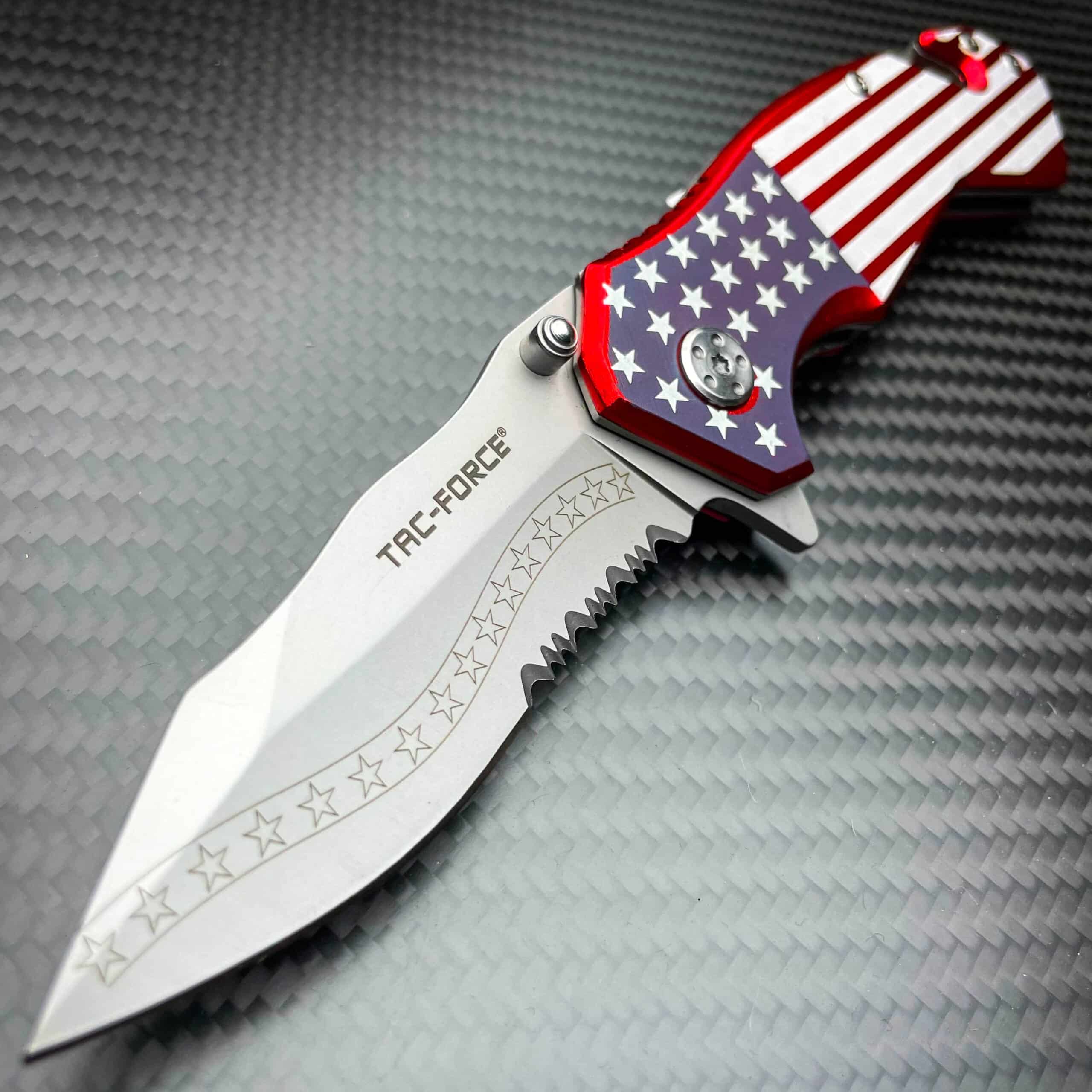 7.25" TAC FORCE USA AMERICAN FLAG ASSISTED OPEN FOLDING SPRING POCKET KNIFE OPEN