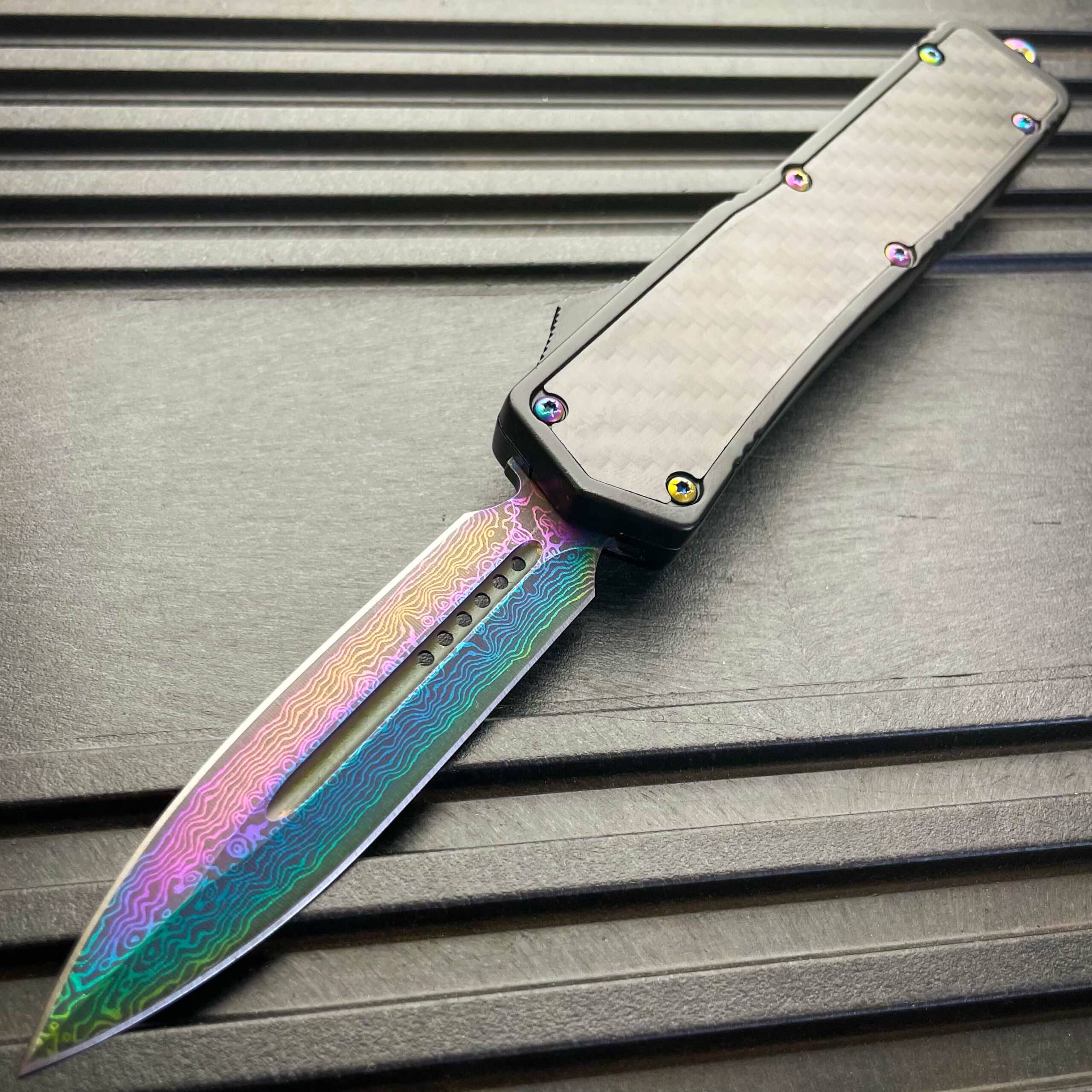 Rainbow Etched Blade w/ Carbon Fiber Handle