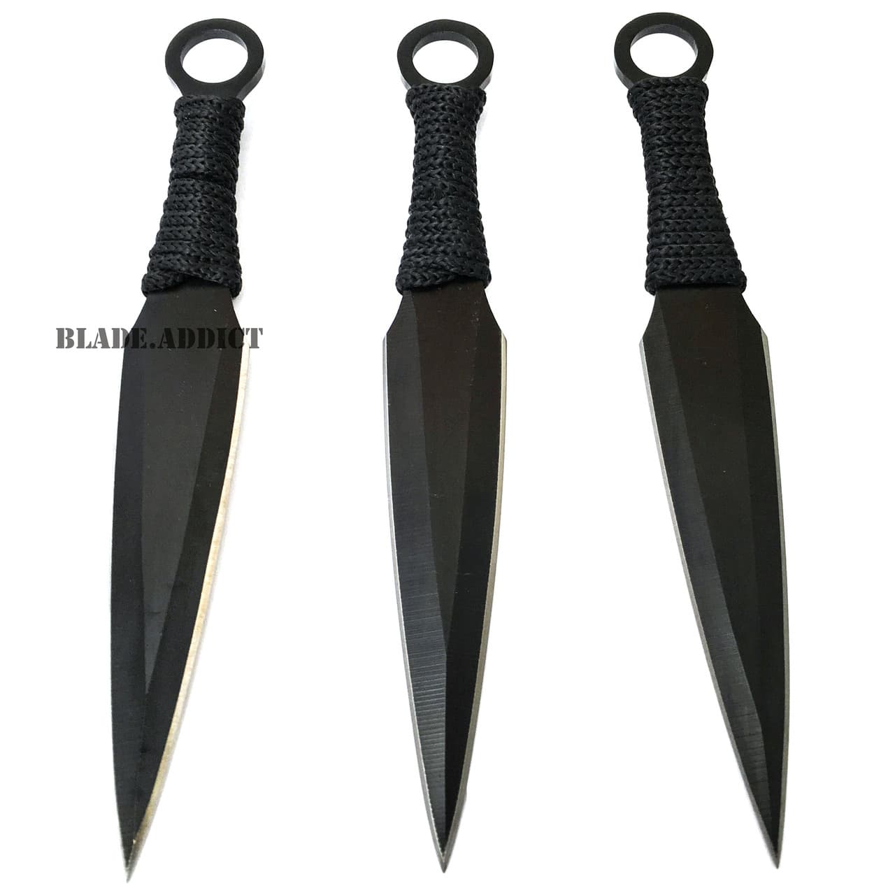 3Pc 6.5" Ninja Tactical Combat Kunai Throwing Knife Set w/ Sheath BLACK