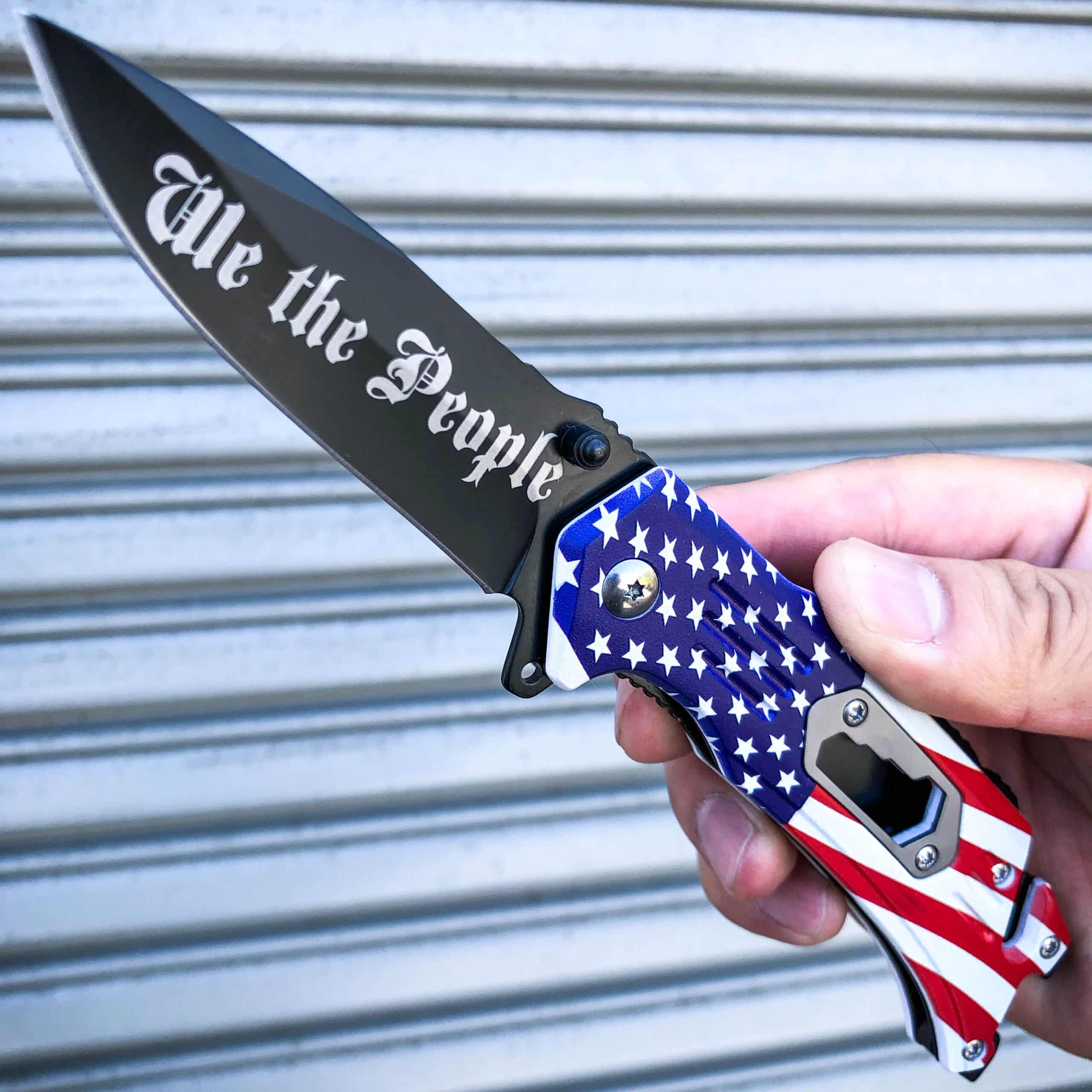 8″ AMERICAN FLAG Knife USA Tactical Spring OPEN Assisted Folding Pocket Rescue Knife Multi Tool