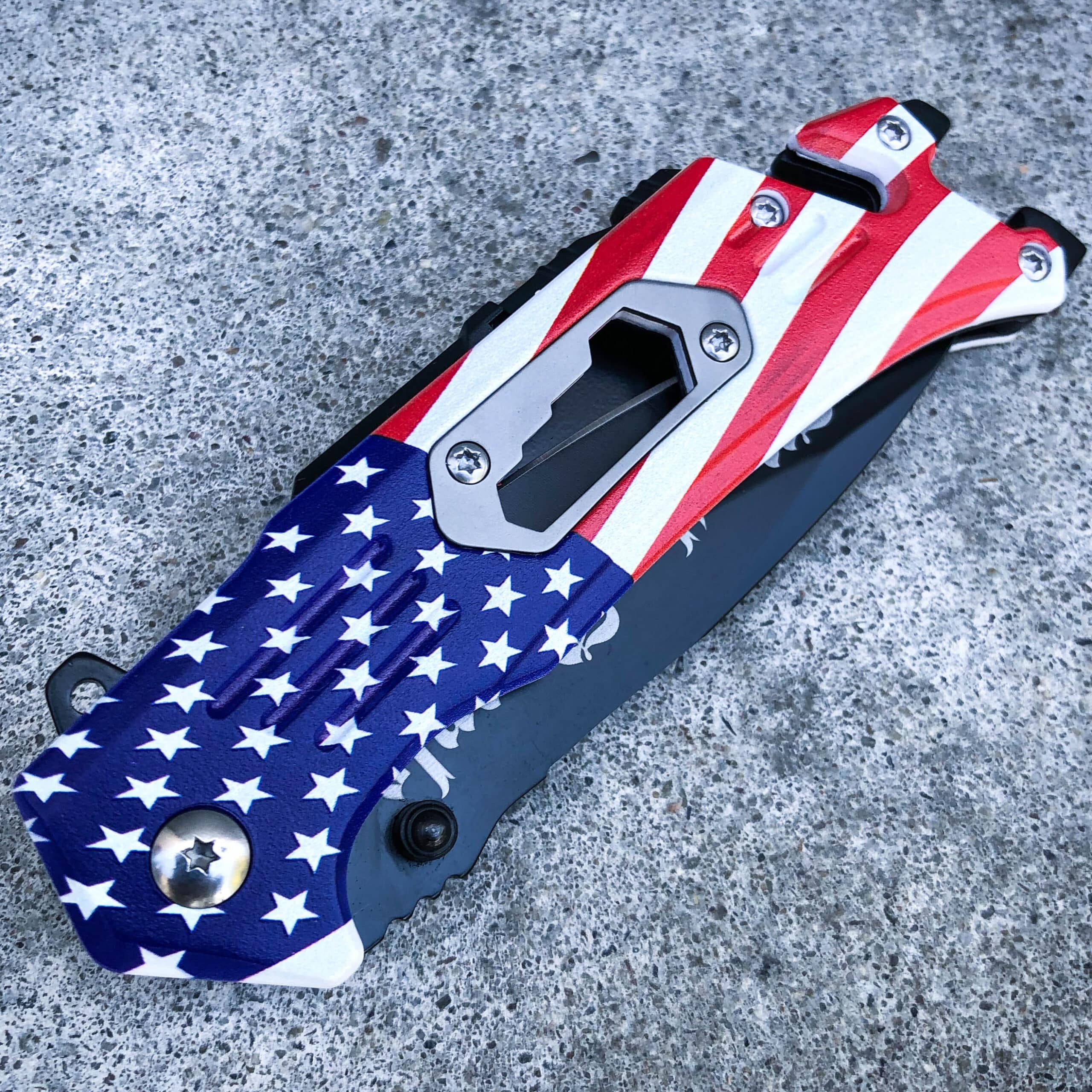 8" AMERICAN FLAG Knife USA Tactical Spring OPEN Assisted Folding Pocket Rescue Knife Multi Tool