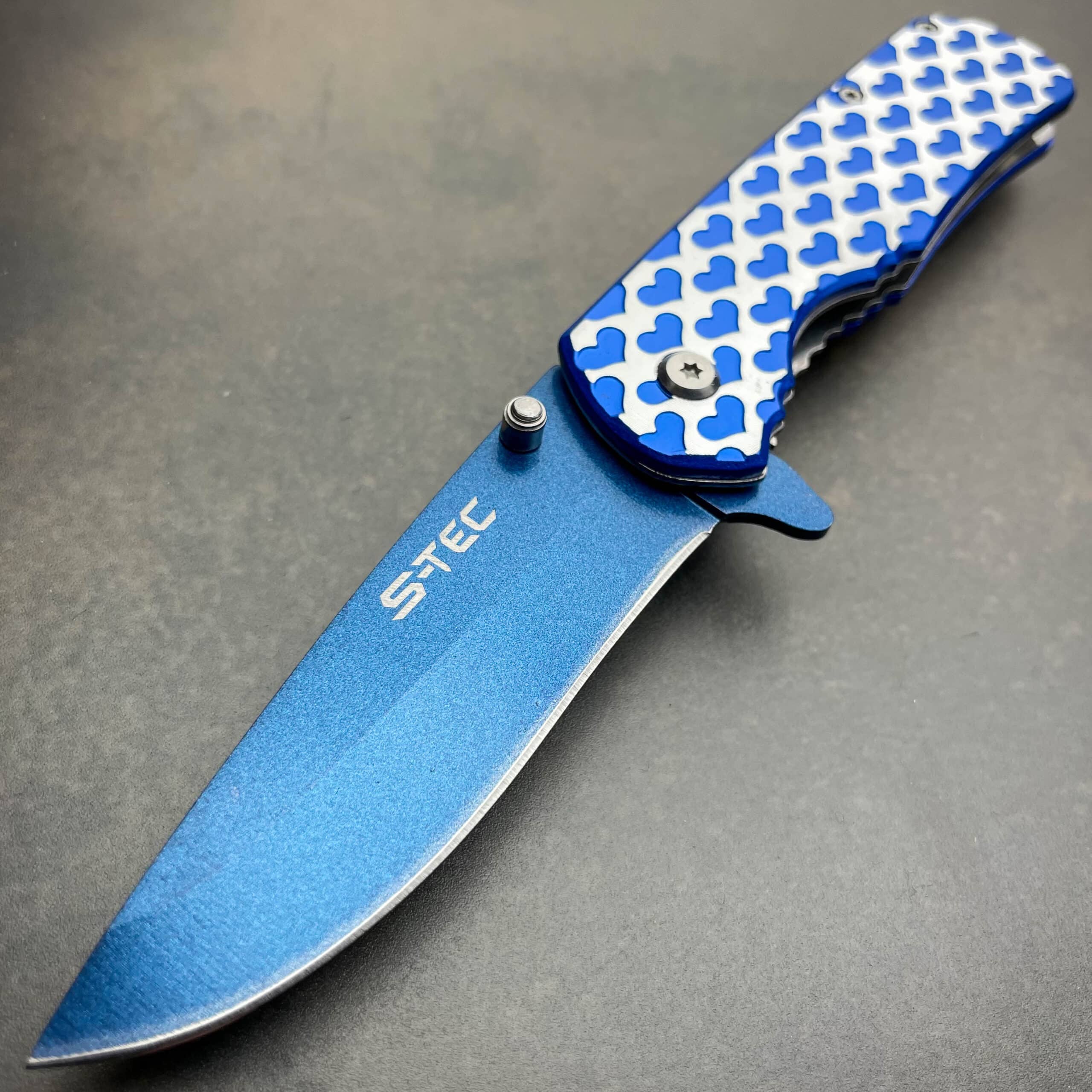 8″ HEARTS TACTICAL Combat Spring Assisted Open Folding Pocket Knife BLUE Tool